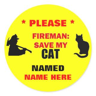 Custom Fireman Save My Cat Classic Round Sticker