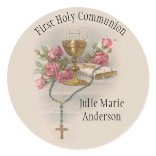 Custom First Holy Communion Catholic Remembrance Classic Round Sticker