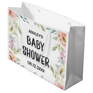 Custom Floral Baby Shower Elegant Party Guest Large Gift Bag