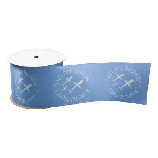 Custom Fun Airplanes in Formation, Blue Birthday Satin Ribbon
