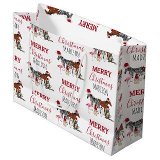 Custom Funny Christmas Animals Santa Hats Lights   Large Gift Bag