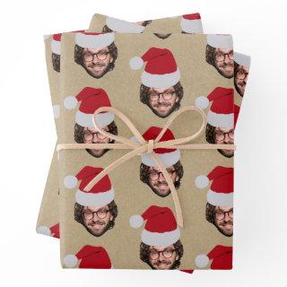Custom Funny Christmas Santa Hat Face Photo Kraft  Sheets
