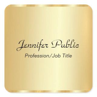 Custom Gold Elegant Script Glamorous Template Square Sticker