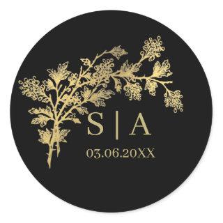 Custom Gold Foil Luxury Botanical Monogram Modern  Classic Round Sticker