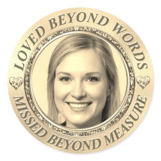 Custom Gold Memorial Photo Classic Round Sticker