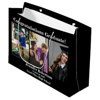 Custom Graduation Class of 3 Photo Collage Name  Large Gift Bag