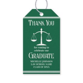 Custom Green White Law School Graduation Party Gift Tags