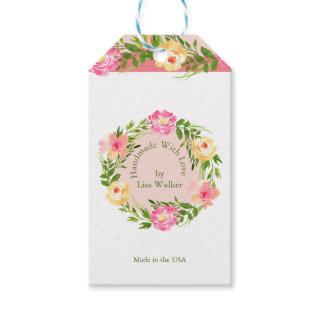 Custom Handmade with Love Rose Wreath Blush White  Gift Tags