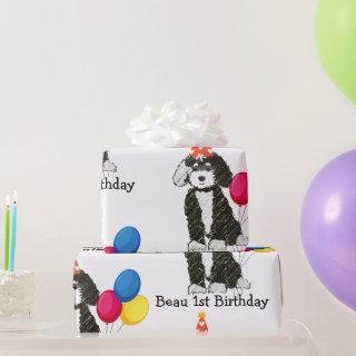 Custom Happy Birthday Black & White Bernedoodle Wr