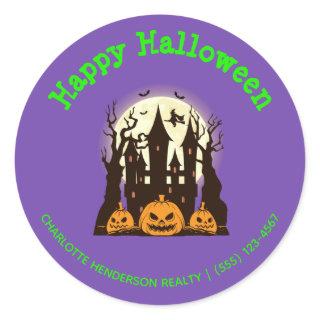 Custom Happy Halloween Haunted House Classic Round Sticker