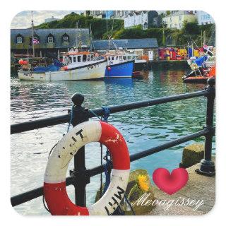 Custom Heart Mevagissey Harbor Lifebuoy Cornwall Square Sticker