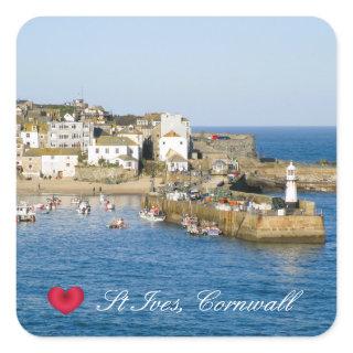 Custom Heart St Ives Harbor Pier Cornwall Photo Square Sticker