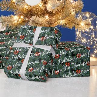 Custom Holiday Greetings On Holly Berries Pattern