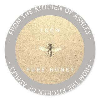 Custom Homemade Honey Gray White Bee Kraft Classic Round Sticker