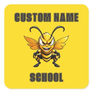 CUSTOM Hornets Bees Mascot | Yellow - Team School Square Sticker