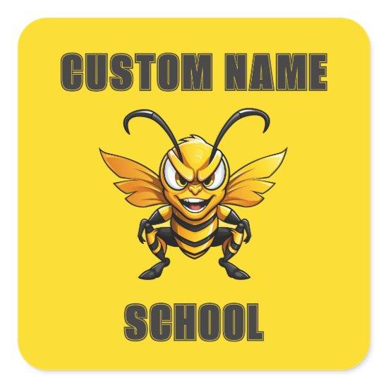CUSTOM Hornets Bees Mascot | Yellow - Team School Square Sticker