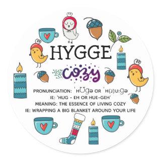 Custom Hygge Meaning Pronunciation Cute Doodles Classic Round Sticker