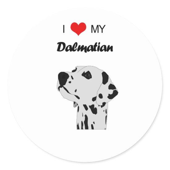Custom I Love My Dalmatian Dog Heart Classic Round Sticker