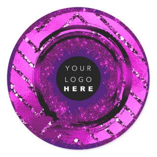 Custom Logo Glitter Purple Tester Sample Container Classic Round Sticker