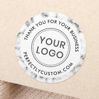 Custom logo marble border business thank you classic round sticker