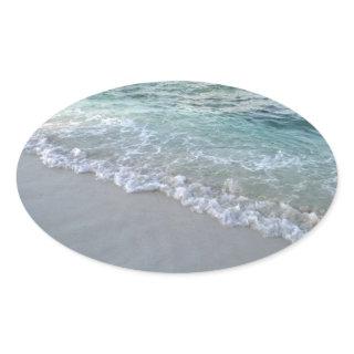 Custom Maldives Sea Waves Sand Nature Blank Oval Sticker