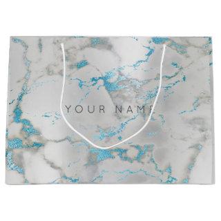 Custom Marble Gray Blue Metallic Aqua Silver Large Gift Bag