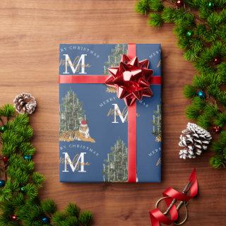 Custom Merry Christmas Monogram Tiger & Tree Blue