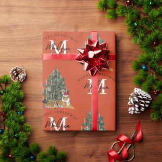 Custom Merry Christmas Monogram Tiger & Tree Red