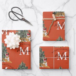 Custom Merry Christmas Monogram Tiger & Tree Red  Sheets