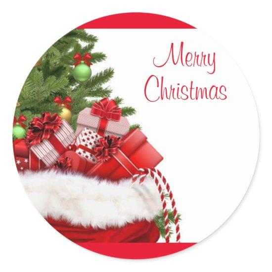 Custom Merry Christmas Tree And Gifts Elegant Classic Round Sticker