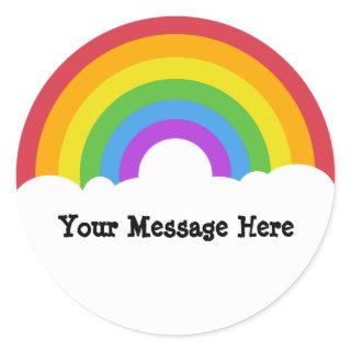 Custom Message Round Rainbow and Clouds Classic Round Sticker