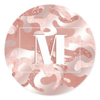 Custom Metallic Rose Gold Glitter Pink Marble Camo Classic Round Sticker