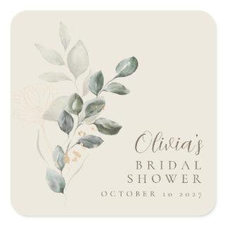 Custom Minimalist Gold Greenery Bridal Shower Square Sticker