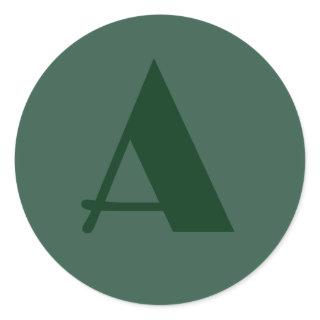 Custom Monogram Initial Letter Plain Green Retro Classic Round Sticker