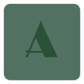 Custom Monogram Initial Letter Plain Green Retro Square Sticker
