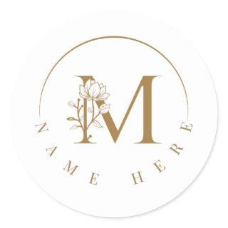 Custom Monogram Initial M Floral Letter Classic Round Sticker