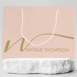 Custom Monogram Personalized With Name Cool Pink Large Gift Bag