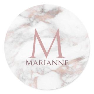 Custom Monogram Rose Gold Marble Modern Elegant Classic Round Sticker