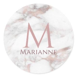 Custom Monogram Rose Gold Marble Modern Elegant Classic Round Sticker