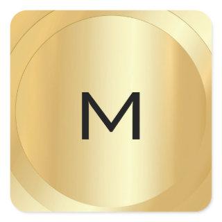 Custom Monogram Template Faux Gold Modern Square Sticker