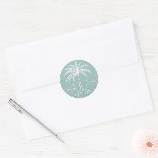 Custom Monogram Wedding Logo Palm Tree Classic Round Sticker