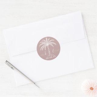 Custom Monogram Wedding Logo Palm Tree Classic Round Sticker