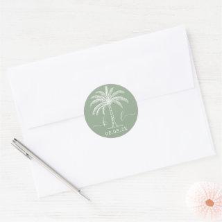 Custom Monogram Wedding Logo Palm Tree Classic Round Sticker