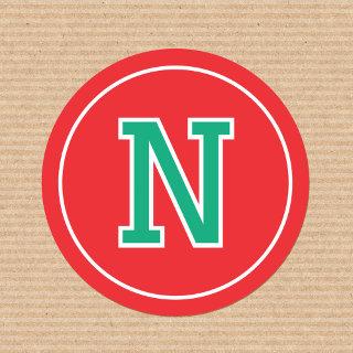 Custom Monogrammed Retro Bold Red Green Classic Round Sticker