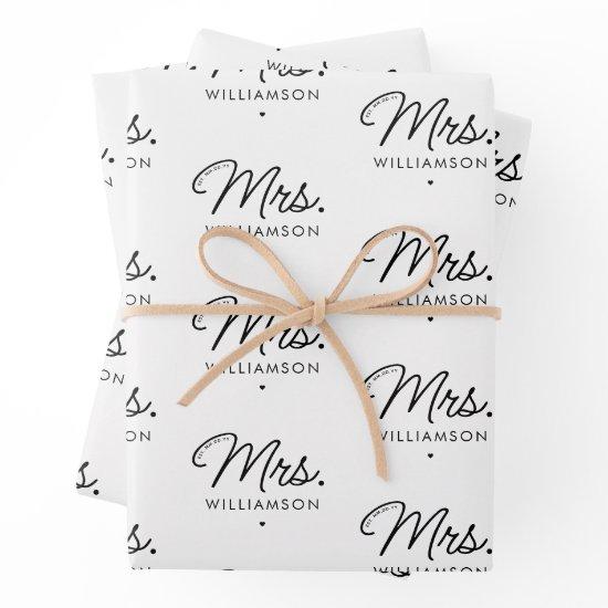 Custom Mrs. Est. Modern Elegant Script Newlywed  Sheets