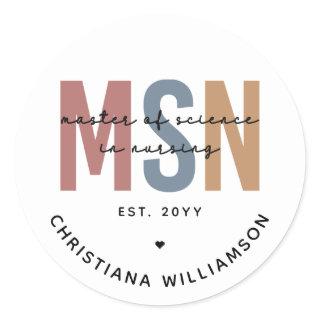 Custom MSN Master of Science in Nursing Graduation Classic Round Sticker
