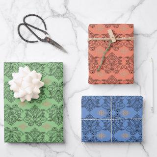 Custom Multi-Patterned Med Damask Lotus Flower 3  Sheets