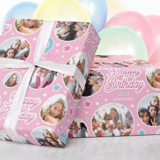 Custom Name Age Photo Collage Birthday Stars Pink