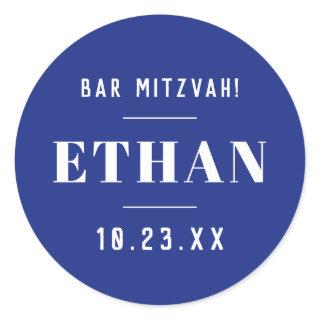 Custom Name Bar or Bat Mitzvah Modern Classic Blue Classic Round Sticker