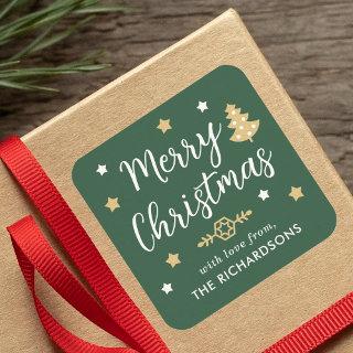 Custom Name Christmas Tree Forest Green  Square Sticker
